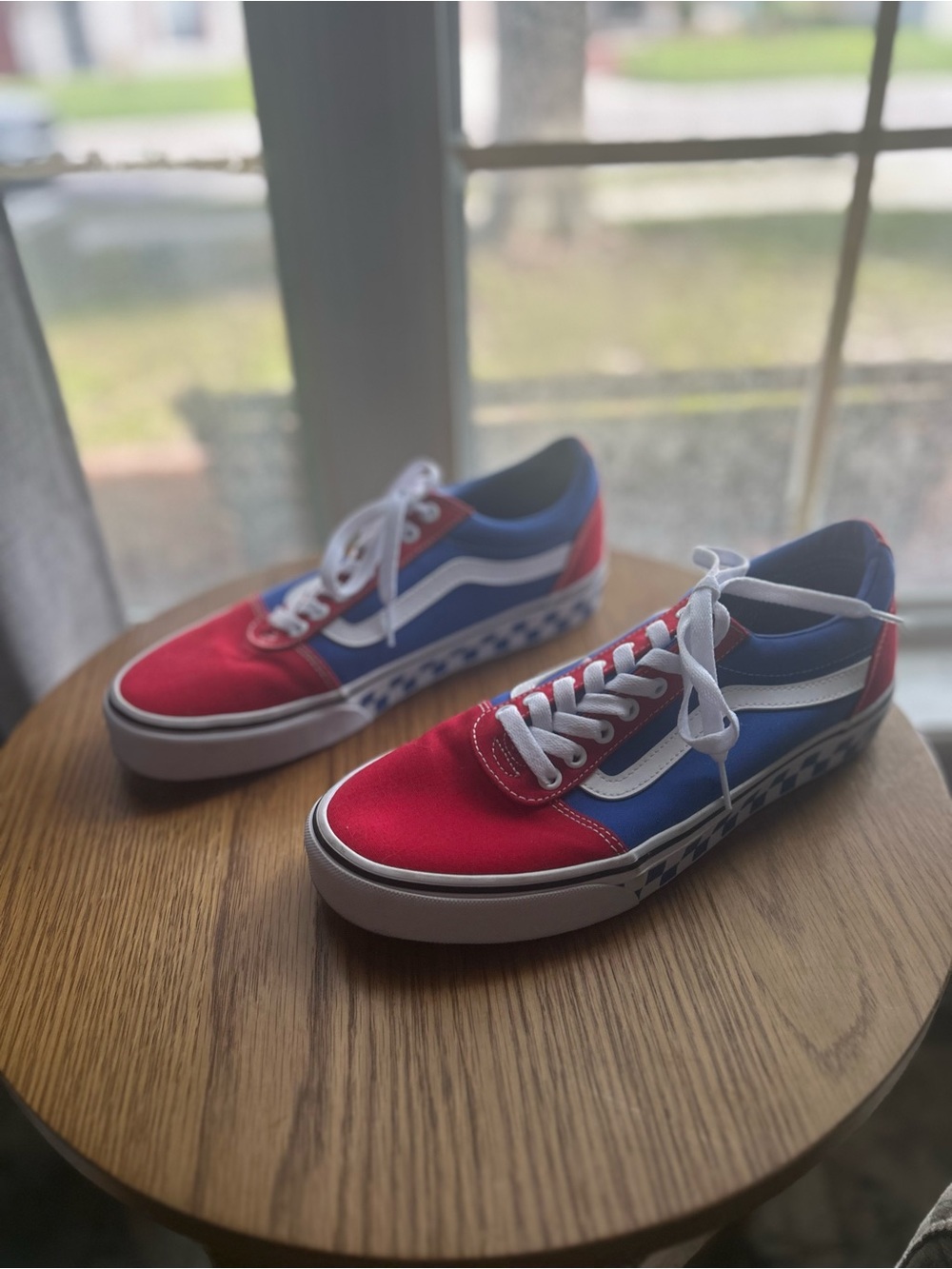 Vans Ward Red Blue White Checkerboard Sneakers 500714 Men's Size 10.5 EUC